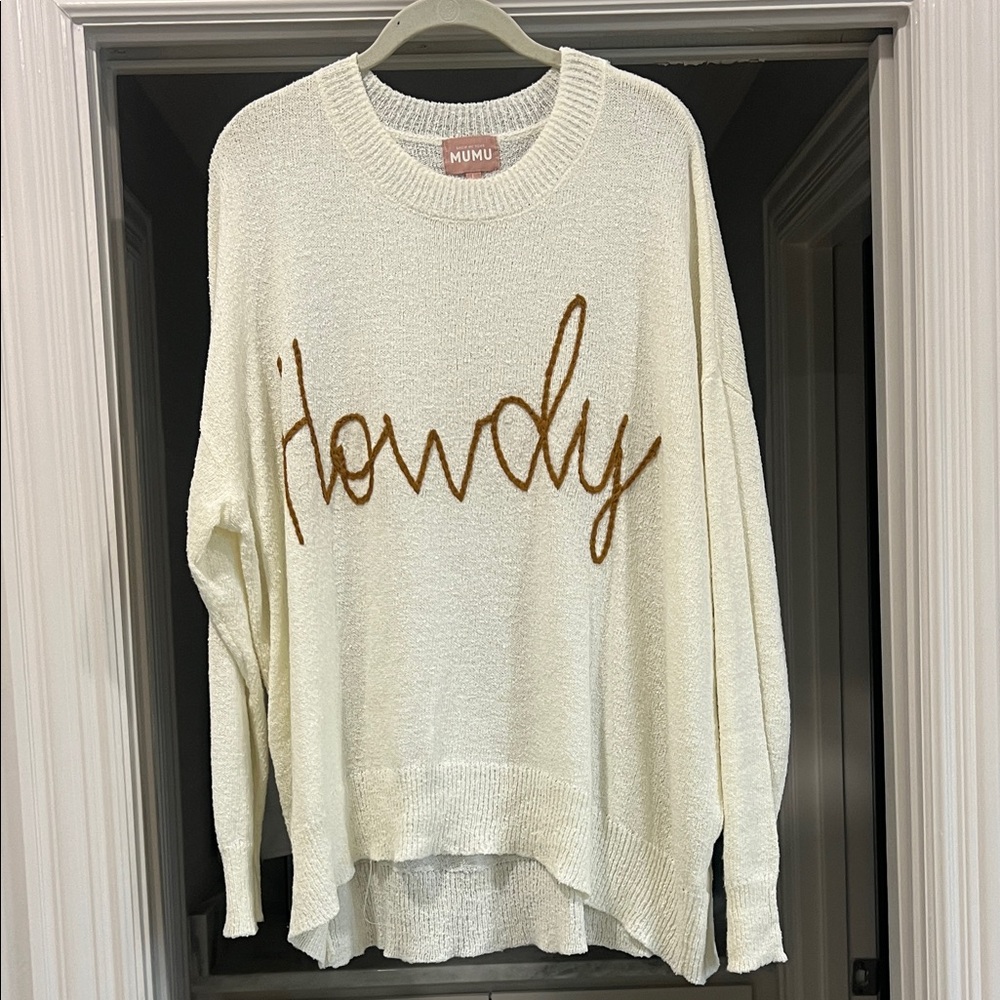 Show Me Your MuMu ivory Knit Sweater with Howdy embroidery size large